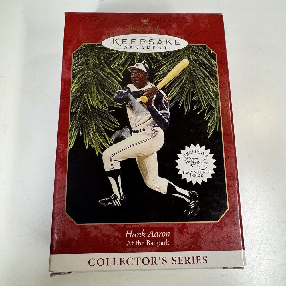 Hallmark Keepsake Ornament Hank Aaron + Trading Card Atlanta Braves #2 In Series